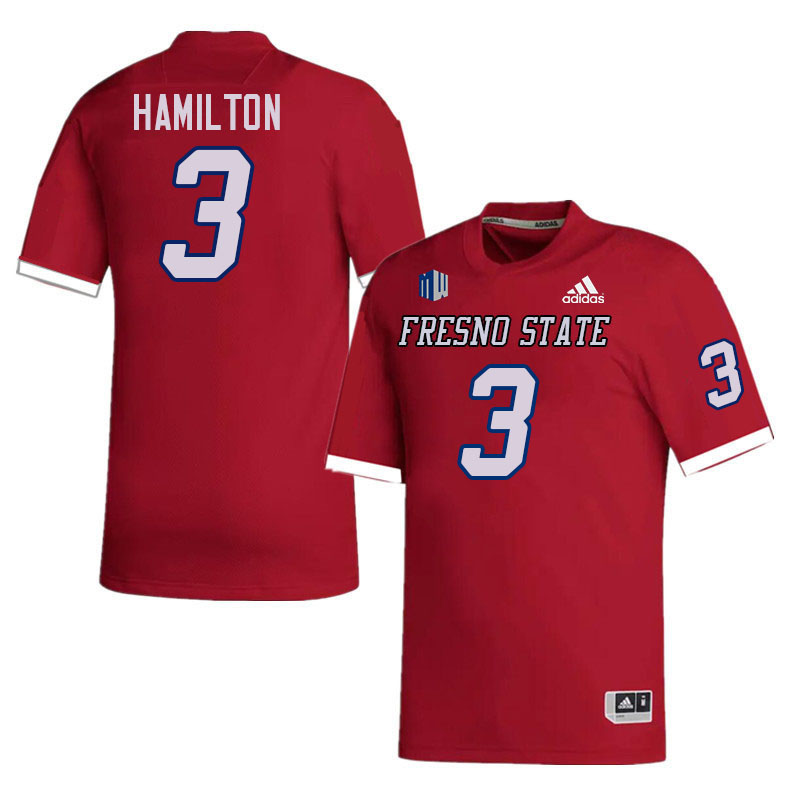 Men #3 Al'zillion Hamilton Fresno State Bulldogs College Football Jerseys Stitched-Red